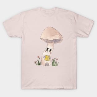 Cute Watercolour Mushroom Reading a Book 5 T-Shirt